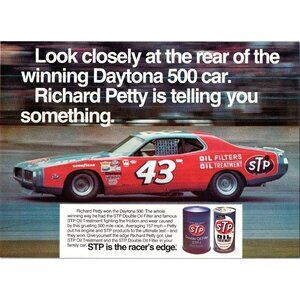 1973 Dodge Charger Richard Petty NASCAR Daytona 500 Vintage Print Ad STP Oil